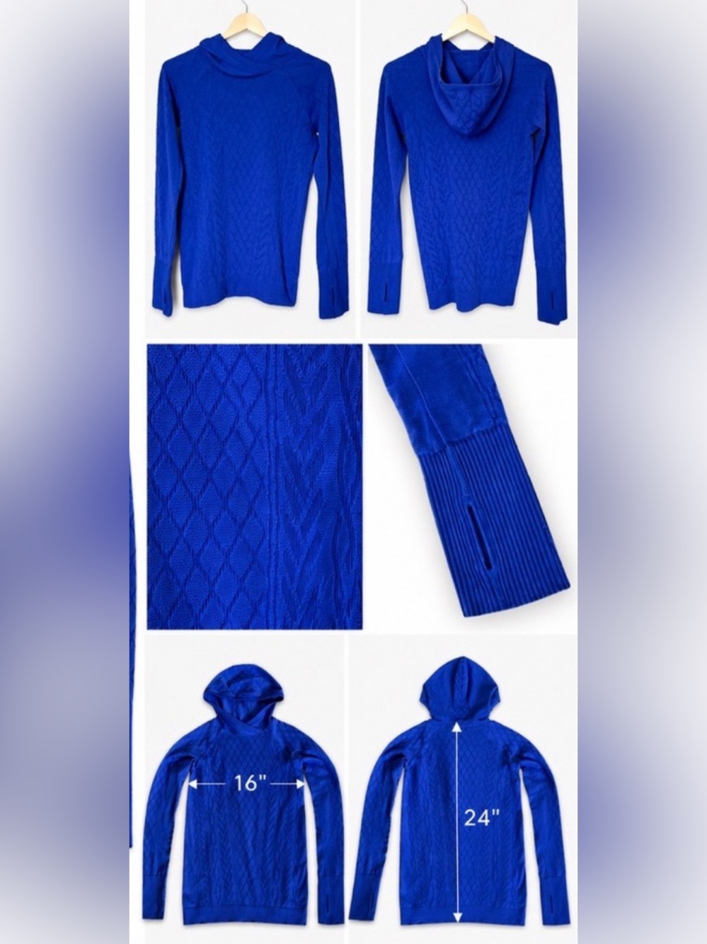Lululemon Size 6 Blue Seamless Hooded Pullover Thumbhole Long Sleeve Top